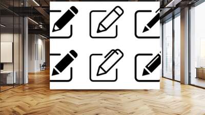 Edit icon set. Notepad edit document with pencil icon. Pencil icon, sign up icon. Business concept note edit pictogram. Vector illustration. Wall mural