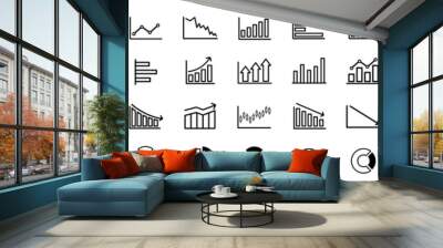 Growing bar graph icon set. Business graphs and charts icons. Statistics and analytics vector icon. Statistic and data, charts diagrams, money, down or up arrow. Vector illustration. Wall mural