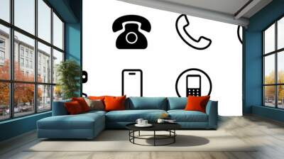 Phone icon set. Chat bubble icon. Telephone call sign. Contact icon phone mobile call. Contact us. Contact us symbol. Cell phone pictogram. Vector illustration Wall mural