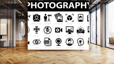 Photography icon set. Photo camera, photographer, video camera, image, objective, picture, user photo and more. Vector illustration Wall mural