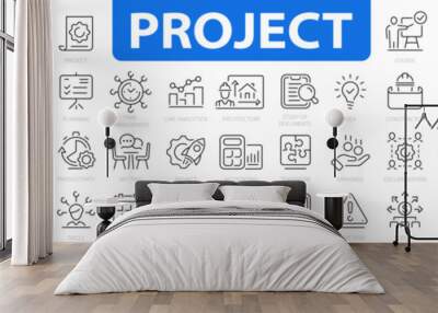 Project icon set. Startup, management, business, time management, planning, new project, strategy and more. Vector illustration Wall mural