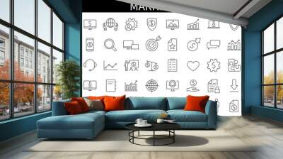 Set of 80 Marketing web icons in line style.Graphic, analytics, statistic, network. Vector illustration. Search Engine Optimization. Vector illustration Wall mural