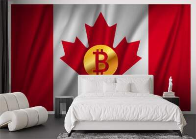 Bitcoin on the national waving flag of Canada country Wall mural