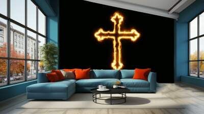 Christian Cross burning on fire. Wall mural