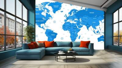 Detailed world map with borders, countries Wall mural