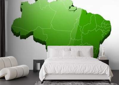 Highly detailed three dimensional map of Brazil with regions border Wall mural