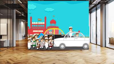 Cartoon Political Election Rally on Road Red Fort India Wall mural