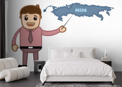 Showing Russia Map - Business Office Cartoon Character Wall mural