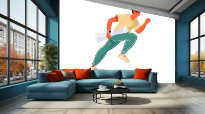 Vector flat cartoon man character runs isolated on empty background.Stylish young athlete doing sports,running-life scene,healthy sporty lifestyle social concept,web site banner ad design Wall mural