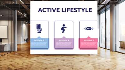 active lifestyle concept infographic design template. included variometer, basketball field, yellow card, squats, swiss bar, biceps curl, fitness watch icons and 7 option or steps. Wall mural