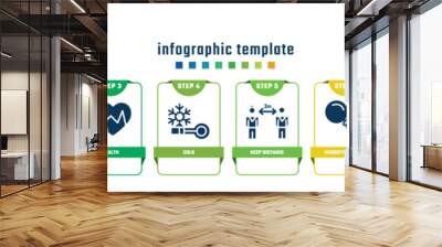 concept infographic design template. included hospital bed, autoimmune disease, health, cold, keep distance, magnifying glass, antiviral, contaminated icons and 8 options or steps. Wall mural