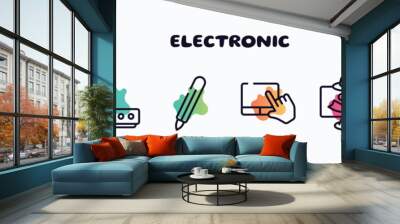 electronic outline icons set. thin line icons such as lp player, wireless router, digital pen, touchpad, spyware, homepod icon collection. can be used web and mobile. Wall mural