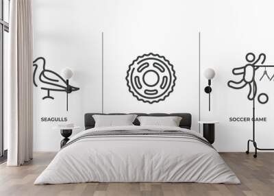 football outline icons set. thin line icons sheet included seagulls, sprocket, soccer game vector. Wall mural