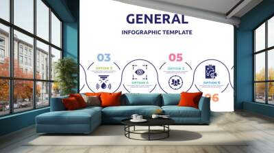 general concept infographic design template. included smart speaker, text chat, water sensor, trackability, team target, marketing plan, organism, laser measurement icons and 8 option or steps. Wall mural