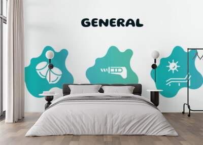 general filled icons set. flat icons such as nuts, stationery knife, deck chair under the sun, credit cards, yearbook icon collection. can be used web and mobile. Wall mural