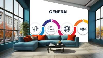 general outline icons with infographic template. thin line icons such as implementation, advertising agency, ecommerce strategy, core values, chain, digital strategy vector. Wall mural