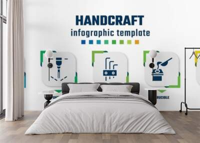 handcraft concept infographic design template. included plunger, clamps, puncture, allen keys, crucible, turquoise, tassel icons and 7 option or steps. Wall mural