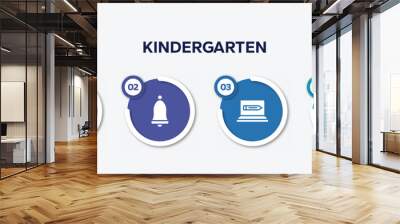 infographic element template with kindergarten filled icons such as biological, school alarm, online education, sandbox vector. Wall mural