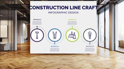 infographic for construction line craft concept. vector infographic template with icons and 8 option or steps. included calipers, electrical plug, hammer facinf left, clothespin, two spatulas, knife Wall mural