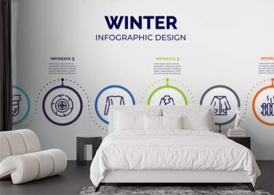 infographic for winter concept. vector infographic template with icons and 8 option or steps. included ski equiptment, christmas sock, winter tire, turtleneck sweater, coat, winter clothes, heater, Wall mural