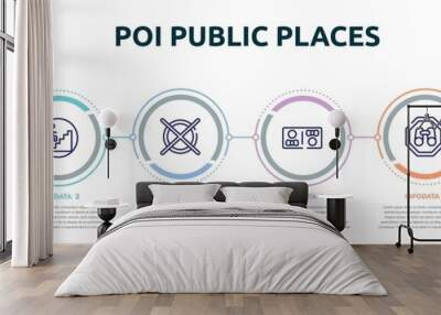 poi public places concept infographic design template. included walking downstairs, walking up stair, do not dry clean, restroom, site seeing place, cross stuck in ground icons and 6 option or Wall mural