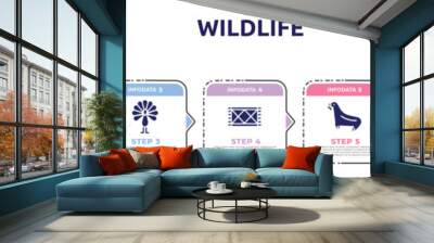 wildlife concept infographic design template. included trap, rat, peacock, rug, sea lion, kiwi, no cut icons and 7 option or steps. Wall mural