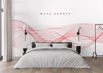 Abstract red wavy lines. Modern vector banner.  Wall mural