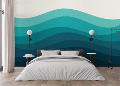 Sea waves layer vector background illustration. Sea beach vector illustration. Wall mural