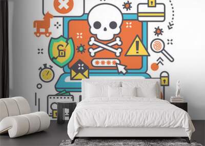 Concept of virus, piracy, hacking and security. Wall mural