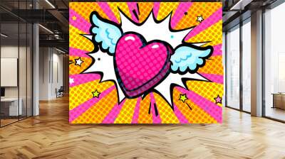 Happy Valentine's day lettering in pop art style. Concept of love. Wall mural