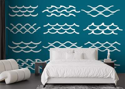 Blue simple water line waves Wall mural