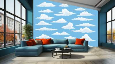 cartoon cloud vector set. blue sky with white clouds Wall mural