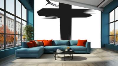 Christian cross with thorn crown. Religion symbol in hand drawn style Wall mural