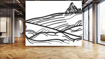 Hill landscape. Rural land sketch. Wild nature Wall mural