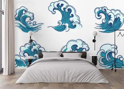 Ocean storm round wave set Wall mural