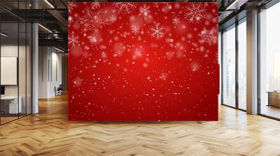 Red bokeh snowflakes background Wall mural