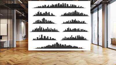 Urban cityscape silhouettes vector illustration. Night town skyline or black city buildings isolated on white background Wall mural