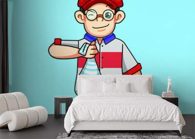 Courier Delivery Logistics Give for You, Cartoon Art Vector Illustration Wall mural