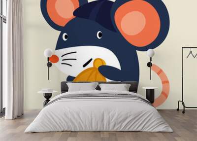 Mouse character acting as a cute small thief flat vector style mascot vector illustration Wall mural