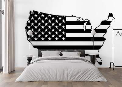 United States flag map USA Flag inside USA Map black and white vector illustration clip art Wall mural