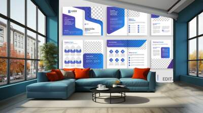 Brochure template design with blue gradient shapes, modern gradient company profile, annual report, multi-pages brochure design. Wall mural