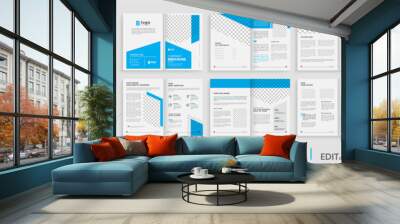 Brochure template layout design, blue brochure design, annual report, 16 pages, editable brochure template layout. Wall mural