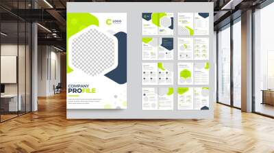 Company profile business brochure template layout with green shapes, minimal creative corporate brochure design Wall mural