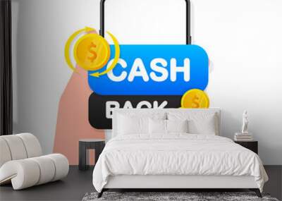 Cashback concept logo. Cash back blue banner on white background Wall mural