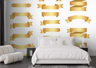 Flat vector ribbons banners flat isolated on white background, Illustration set of gold tape. Wall mural