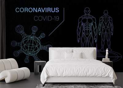 background science fiction about virus and human body, quarantine bacterium, vaccine research laboratory scientists, hologram effect of neon glow in space monitor scientific lab medical med dna health Wall mural