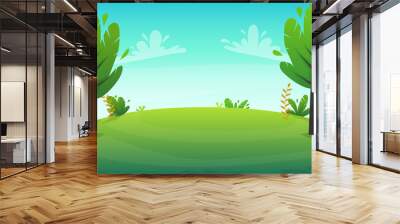 green grass barbeque grill at park or forest trees and bushes flowers scenery background , nature la Wall mural