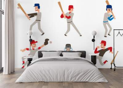 Baseball team player vector sport man in uniform game poses situation professional league sporty character winner illustration. Wall mural