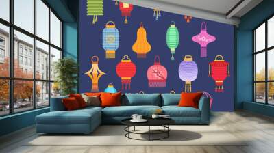 Chinese lantern ligher vector paper lighter traditional holiday celebrate Asia festive or wedding traditional lantern graphic chinese light gift fly lamp celebration lamp illustration Wall mural