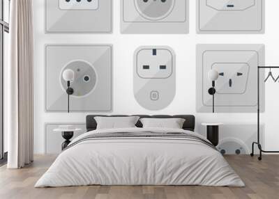 Electric plugs stack outlet illustration energy socket electrical outlets plugs european and usa, asia appliance interior icon. Wire cable cord plug-connection electrical outlets plugs double american Wall mural